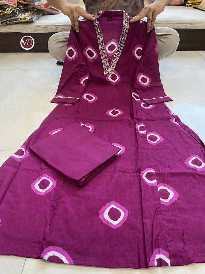 MT Embroidery Neck Cotton Designer Kurti With Bottom Wholesale Shop In Surat